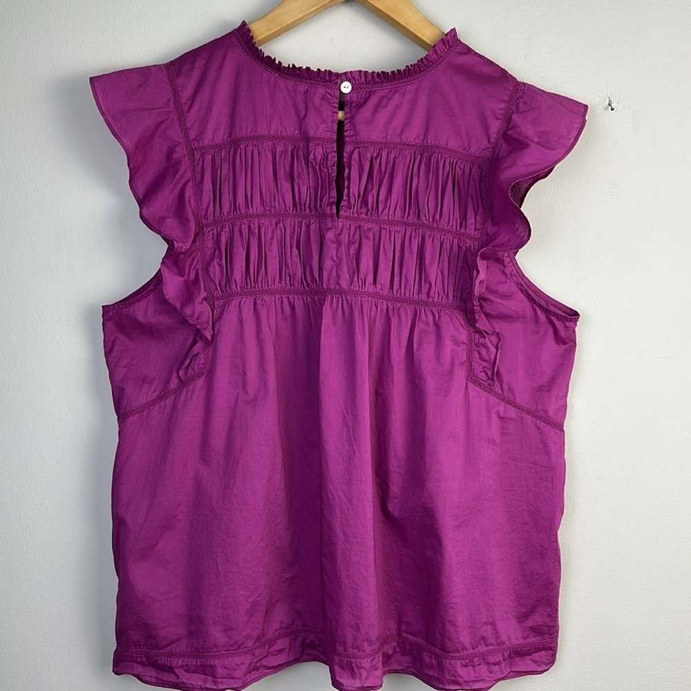 Rails Filomena Top in Berry Size L Feminine Ruffles Flutter Sleeves Airy Cotton - Picture 11 of 16